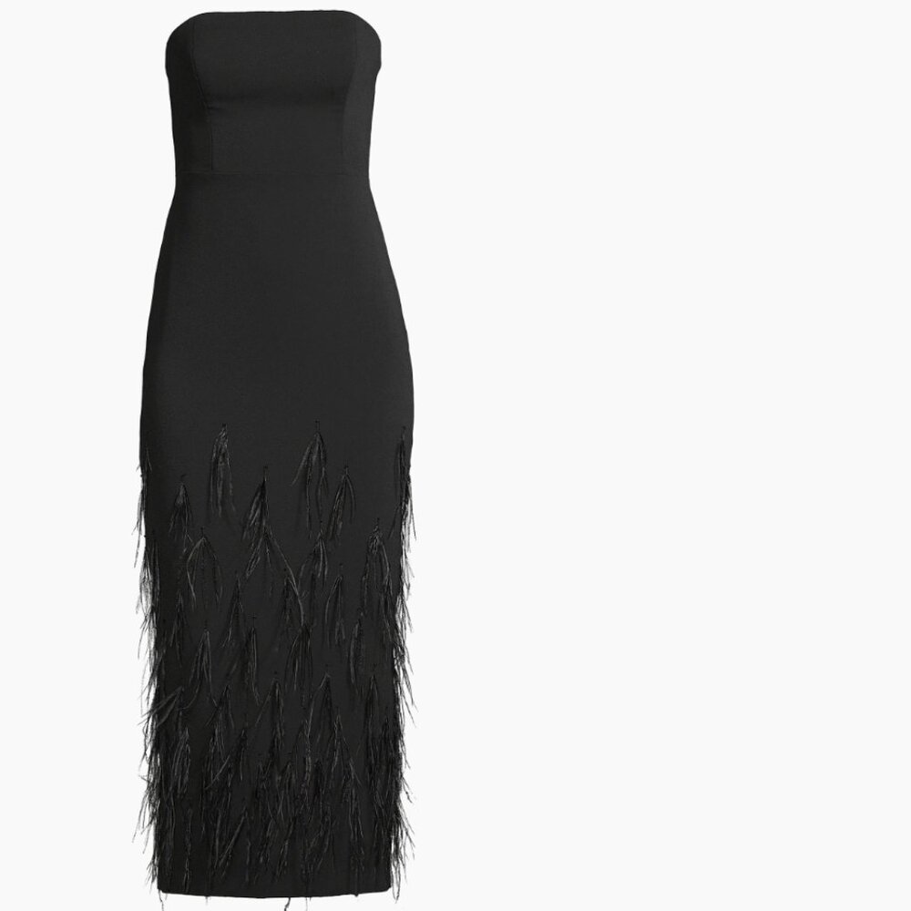 NEW Milly Shai Strapless Feather Midi-Dress